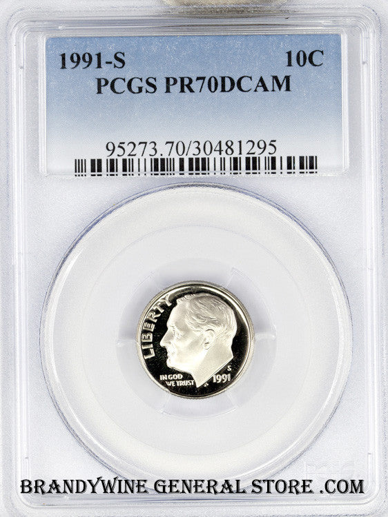 1991-S Roosevelt Dime certified by PCGS Proof 70 Deep Cameo