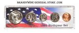 A 1991 Birth Year coin set which includes the Kennedy Half Dollar, Washington Quarter, Roosevelt Dime, Jefferson Nickel and Lincoln Cent for sale by Brandywine General Store