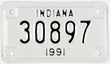 1991 Indiana motorcycle license plate in excellent condition