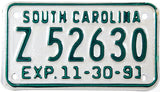1991 South Carolina Motorcycle license plate in Excellent condition