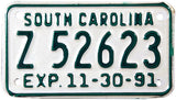 1991 South Carolina Motorcycle license plate in Excellent minus condition