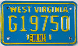 1991 West Virginia motorcycle license plate in excellent minus condition