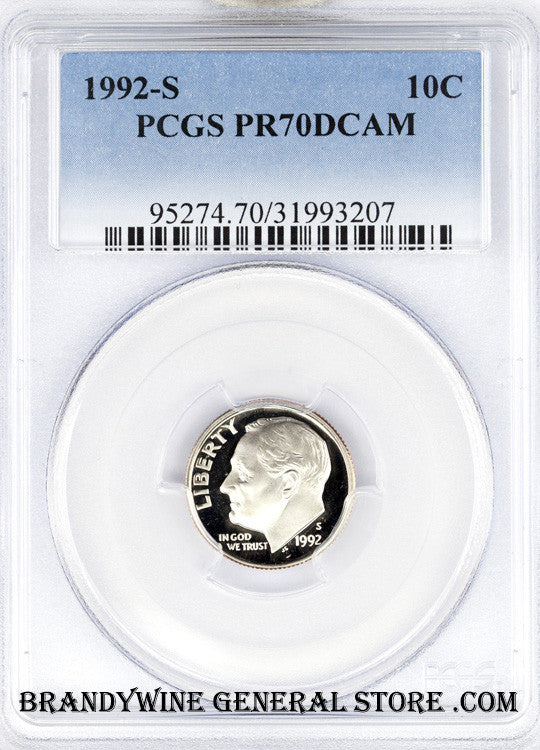 1992-S Roosevelt Dime certifed by PCGS Proof 70 Deep Cameo
