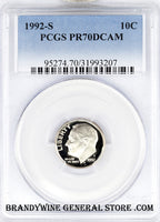 1992-S Roosevelt Dime certifed by PCGS Proof 70 Deep Cameo