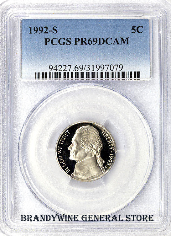 1992-S Jefferson Nickel certified PCGS Proof 69 Deep Cameo