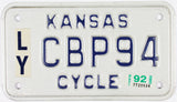 1992 Kansas Motorcycle License Plate