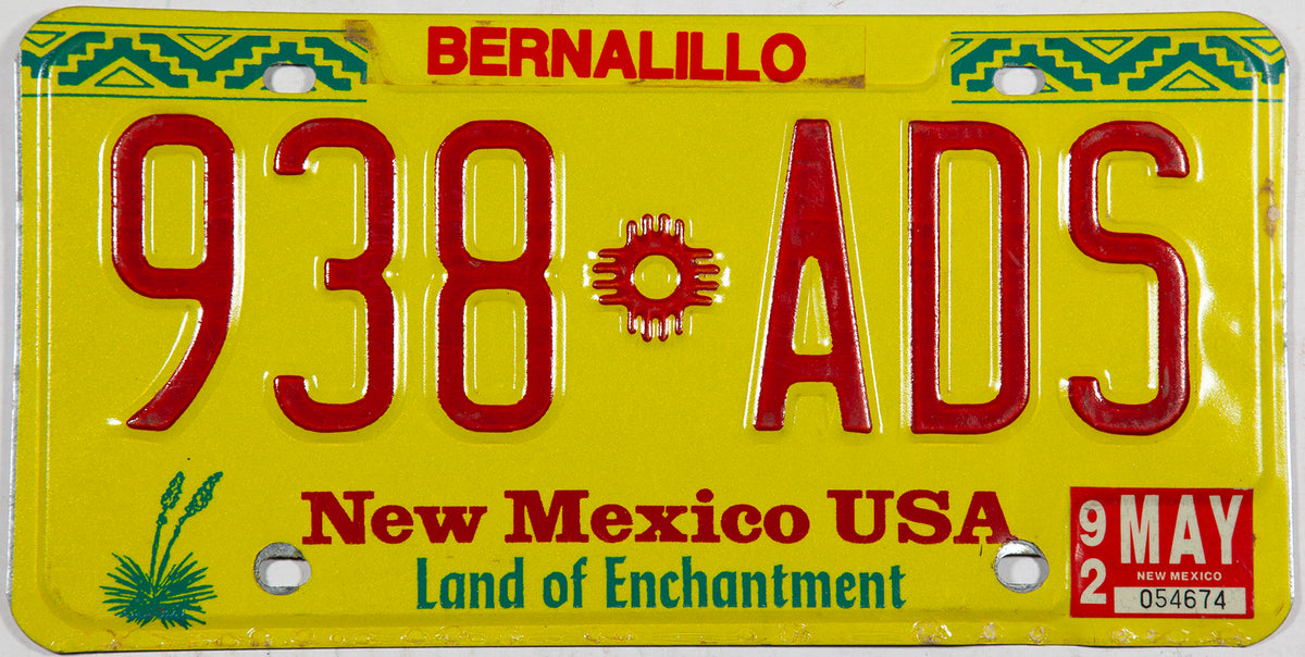 1992 New Mexico license plate from Bernalillo County in excellent condition