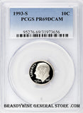 1993-S Roosevelt Dime certified by PCGS Proof 69 Deep Cameo