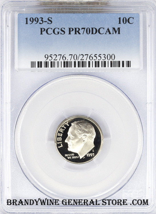 1993-S Roosevelt Dime certified by PCGS Proof 70 Deep Cameo