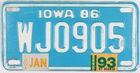 A 1993 Iowa Motorcycle License Plate that is in Excellent Minus Condition