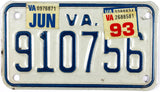 1993 Virginia Motorcycle License Plate