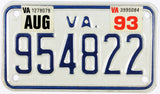1993 Virginia Motorcycle License Plate in Excellent condition