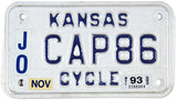 1993 Kansas Motorcycle License Plate in excellent minus condition