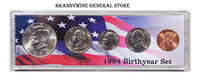 A 1994 Birth Year coin set which includes the Kennedy Half Dollar, Washington Quarter, Roosevelt Dime, Jefferson Nickel and Lincoln Cent for sale by Brandywine General Store