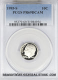 1995-S Roosevelt Dime certified by PCGS Proof 69 Deep Cameo