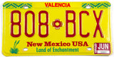1996 New Mexico car license plate from Valencia County in excellent minus condition