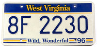 A 1996 West Virginia car license plate in excellent minus condition
