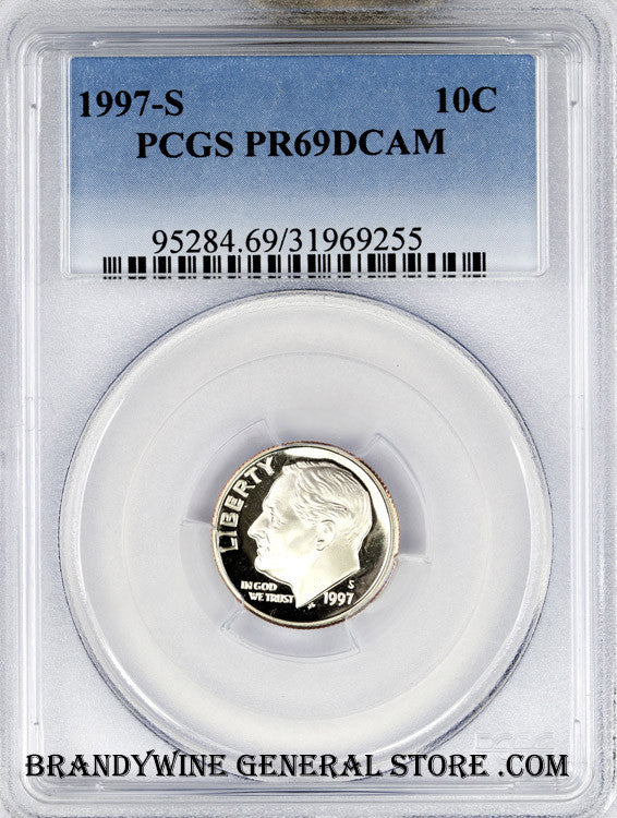 1997-S Roosevelt Dime certified by PCGS Proof 69 Deep Cameo