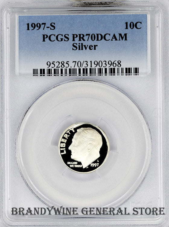 1997-S Roosevelt Silver Dime certified by PCGS Proof 70 Deep Cameo