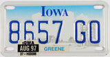 A great graphic 1997 Iowa Motorcycle License Plate that is NOS and in excellent condition