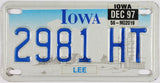 A great graphic 1997 Iowa Motorcycle License Plate grading excellent minus