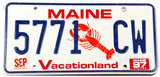 A scenic 1997 Maine Lobster automobile license plate in excellent condition
