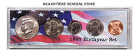A 1997 Birth Year coin set which includes the Kennedy Half Dollar, Washington Quarter, Roosevelt Dime, Jefferson Nickel and Lincoln Cent for sale by Brandywine General Store