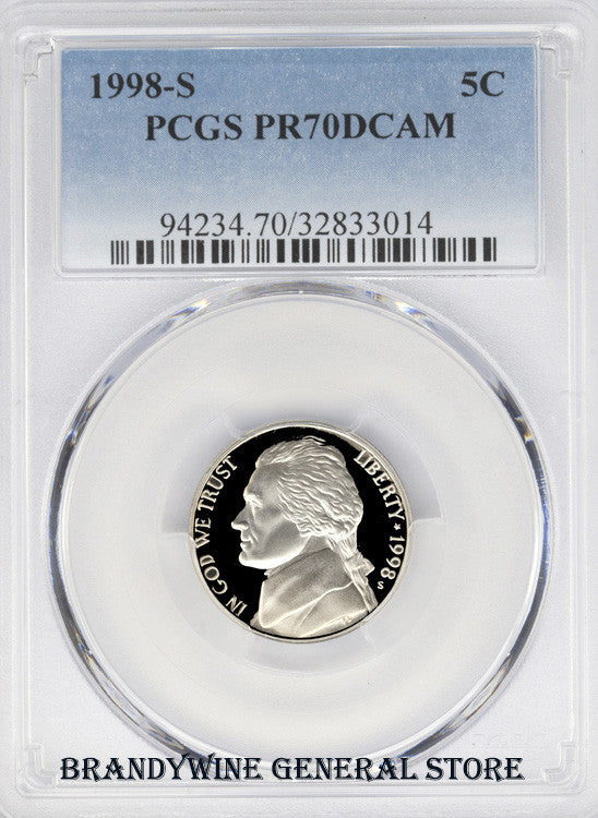 1998-S Jefferson Nickel PCGS Proof 70 Deep Cameo