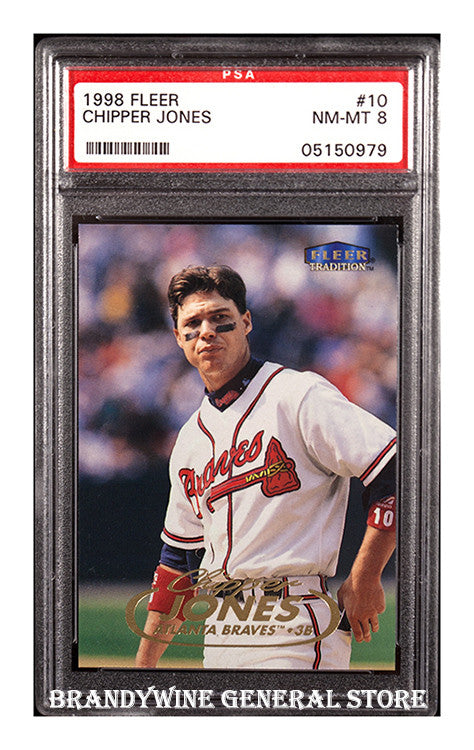rare chipper jones baseball cards 1998 Chipper Jones Fleer Baseball Card PSA 8
