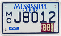 1998 Mississippi Motorcycle License Plate