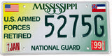 A scenic 1999 Mississippi National Guard car license plate in excellent minus condition