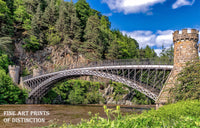 Arched Bridge with Stone Pillars in a Scenic Landscape Premium Print