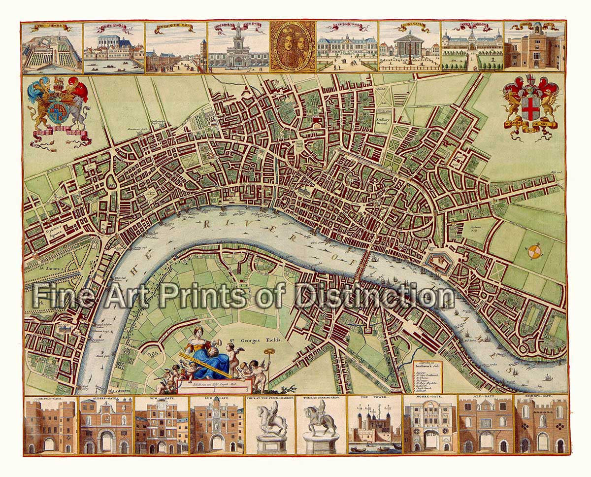 17th Century Map of London by Wenceslaus Hollar