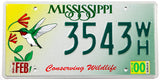 A 2000 Mississippi Hummingbird car license plate in excellent condition