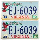 A pair of scenic 2000 Virginia car license plates in very good condition