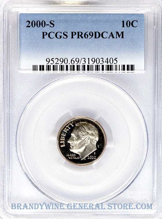 2000-s Roosevelt Dime certified by PCGS Proof 69 Deep Cameo