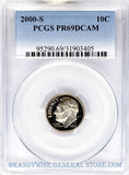 2000-s Roosevelt Dime certified by PCGS Proof 69 Deep Cameo