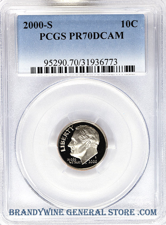 2000-S Roosevelt Dime certified by PCGS Proof 70 Deep Cameo