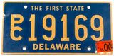 A 2000 Delaware station wagon license plate in very good plus condition