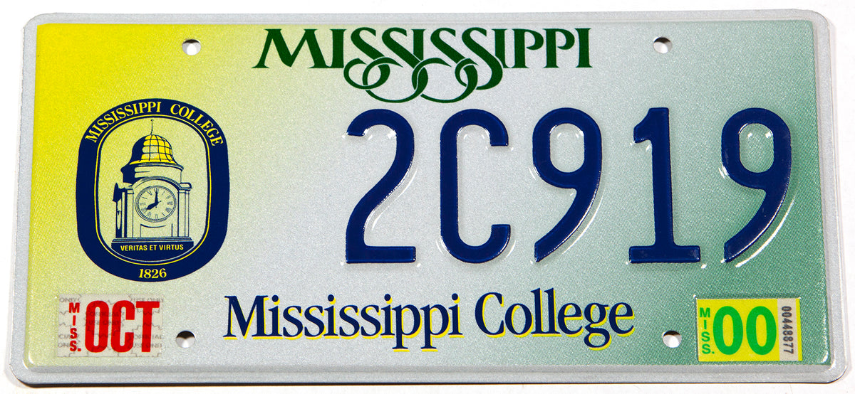 2000 Mississippi College car license plate in NOS near mint condition