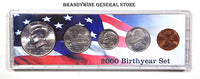 A 2000 Birth Year coin set which includes the Kennedy Half Dollar, Statehood Quarter, Roosevelt Dime, Jefferson Nickel and Lincoln Cent for sale by Brandywine General Store