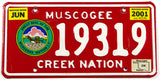 2001 Oklahoma Muscogee Creek Nation license plate in excellent minus condition