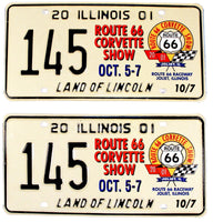 A pair of 2001 Illinois Special Event License Plates for the Route 66 Corvette show in unused near mint condition