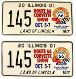 A pair of 2001 Illinois Special Event License Plates for the Route 66 Corvette show in unused near mint condition
