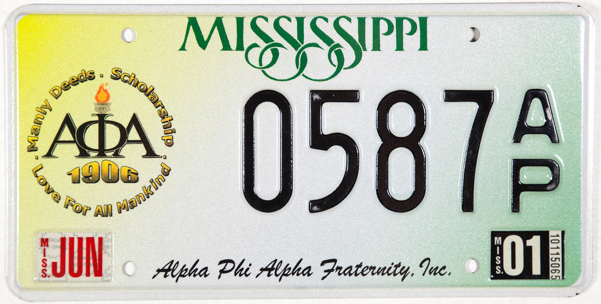 2001 Mississippi Alpha Phi Alpha Fraternity car license plate
