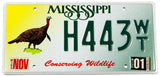 2001 Mississippi Wild Turkey Conservation car license plate in NOS near mint condition