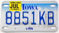 A 2002 Iowa Motorcycle License Plate in NOS Excellent plus condition
