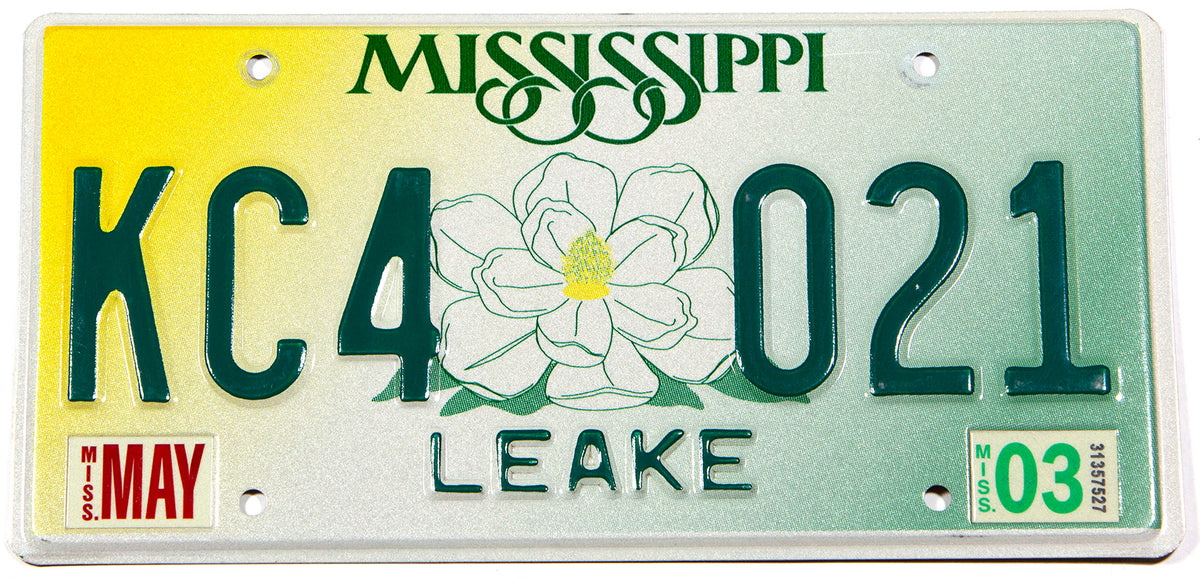 A scenic 2003 Mississippi car license plate in excellent condition
