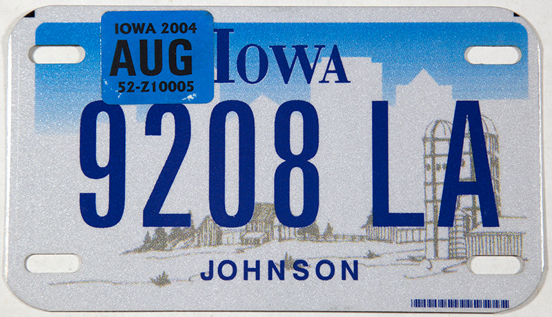 A NOS 2004 Iowa Motorcycle License Plate
