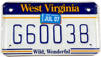2007 WV motorcycle license plate in Excellent Minus condition